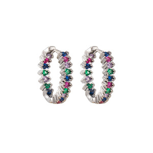 Boucles d'oreilles créoles en alliage de zinc avec micro-incrustation de zircon rond, bijoux de mode pour femmes EKA-180 Or - Product Image 4