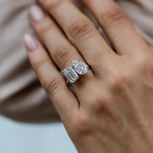 Luxury Jewelry Personalized Custom 14k 18k Gold <b>Two</b> <b>Stone</b> 1-5 Carat IGI Lab Grown Diamond Woman Wedding <b>Ring</b> - Product Image 1