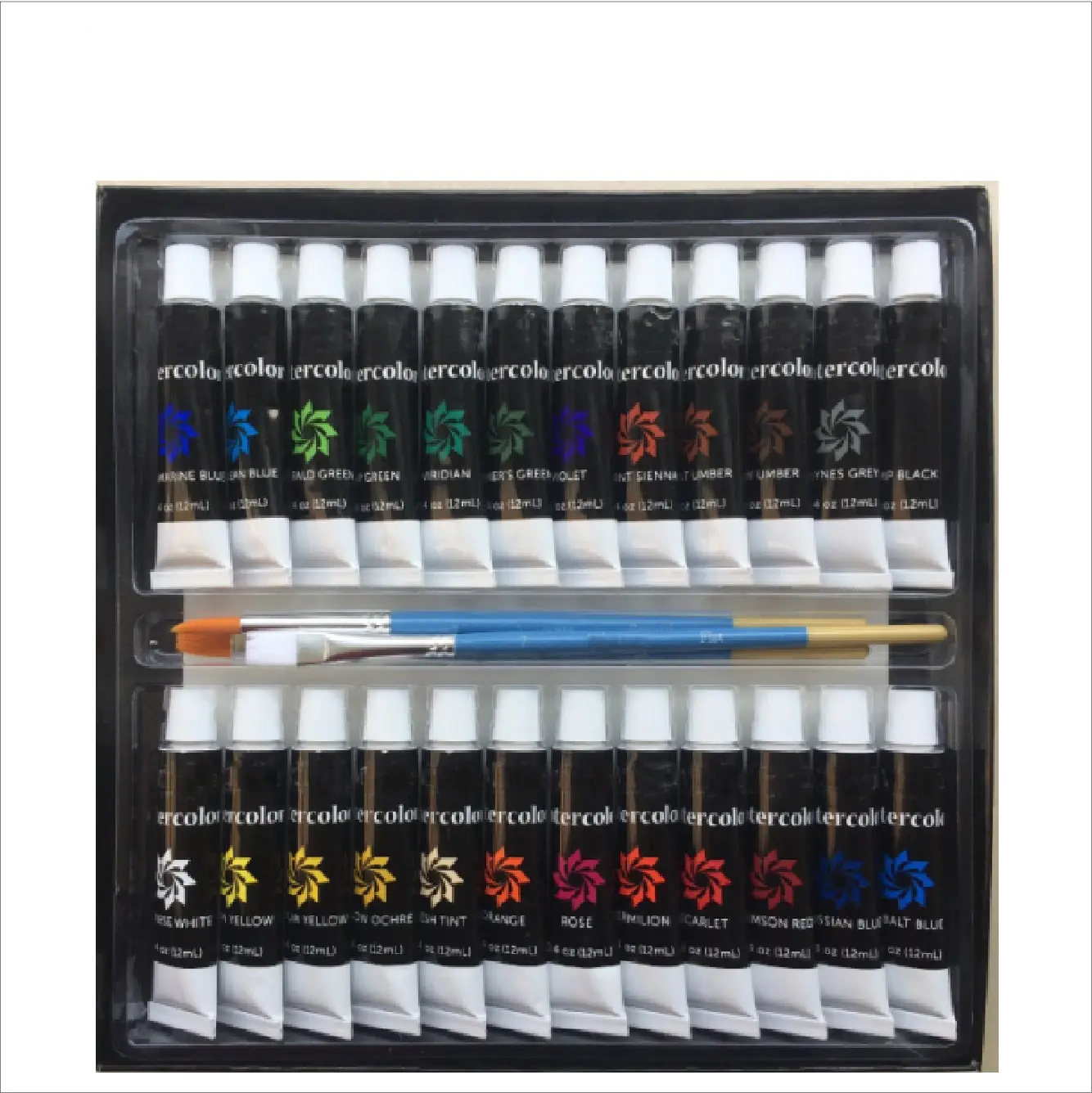 아티스트 브러시가있는 24pcs 12ml 수채화 물감 페인트