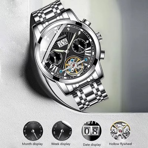 Montre homme POEDAGAR, marque haut de gamme, automatique, mécanique, étanche, lumineuse, pour affaires, en acier inoxydable. - Product Image 3