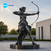 Grande statue de Diane Armente en acier inoxydable avec miroir bleu, déesse archer, sculpture de jardin extérieur, décoration paysagère en métal