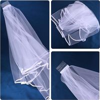Voile de mariée simple en tulle court pour femme, bord en satin avec peigne, pour mariage et enterrement de vie de jeune fille