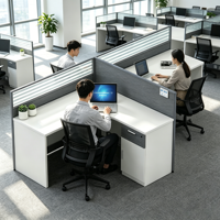 Poste de travail individuel en L avec cloison haute pour bureau, bureau d'employé avec armoire latérale