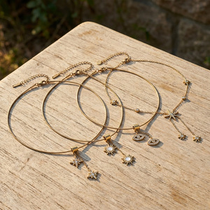 Collier Pendentif Étoile Œil Turc en Acier Inoxydable Plaqué Or 18K PVD Style Bohème Chic, Étanche, pour Femme, avec Chaîne Serpent et Pendentif Gland - Product Image 4