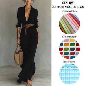 Vestido Maxi Elegante <span class=keywords><strong>de</strong></span> Oficina al por Mayor, Estilo Casual, con Cuello, Manga Larga y Cintura Ajustada para Damas - Product Image 2