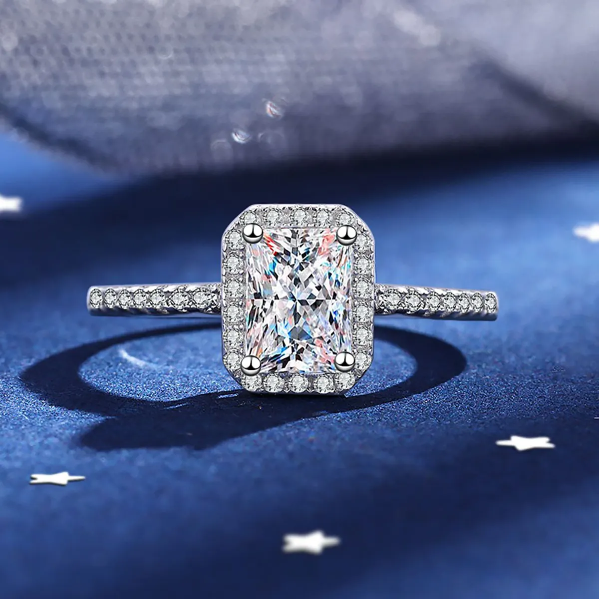 Novas joias da moda 925 tira 1CT Moissanite diamante meio oco Corbel açúcar cubo anel para mulheres joias de noivado