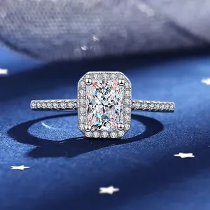 새로운 유행 보석 925 은색 1CT Moissanite 다이아몬드 반 중공 코벨 설정 큐브 설탕 반지 여성을위한 약혼 보석