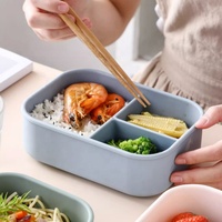 Kotak Makan Silikon Tiga Sekat Aman untuk Microwave, Wadah Penyimpanan Makanan Anak, Kotak Bekal Silikon