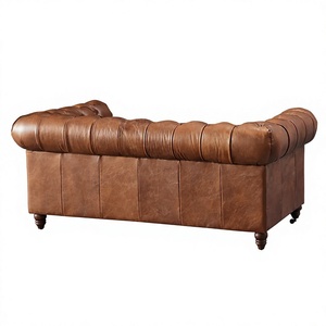 Juego de sofá Chesterfield con botones tapizados de cuero de grano superior vintage juego de sofá de 2 asientos retro clásico - Product Image 5