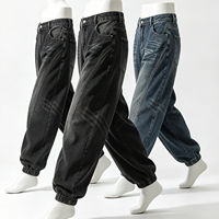 Jeans pour hommes coupe droite, effet usé, style streetwear américain, design Machete simple, denim robuste, coupe ample et baggy