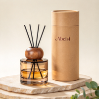 Bouteille diffuseur en verre, pot d'aromathérapie, conteneur de luxe, bouteille diffuseur à roseaux unique avec couvercle en bois
