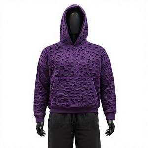 Sudadera con Capucha Extra Grande Unisex de Invierno, Estilo Desgastado, 430 Gramos, Felpa de Poliéster/Algodón, Estilo Urbano - Product Image 1