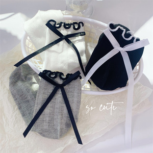 Calcetines de media pantorrilla para mujer con lazo en el talón, estilo japonés, transpirables, de malla, JK, gris, negro, blanco - Product Image 4