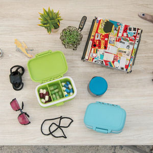 Портативный пластиковый органайзер для таблеток, 3 отделения, ежедневное/еженедельное хранение лекарств для путешествий, для инъекций соломы пшеницы - Product Image 3