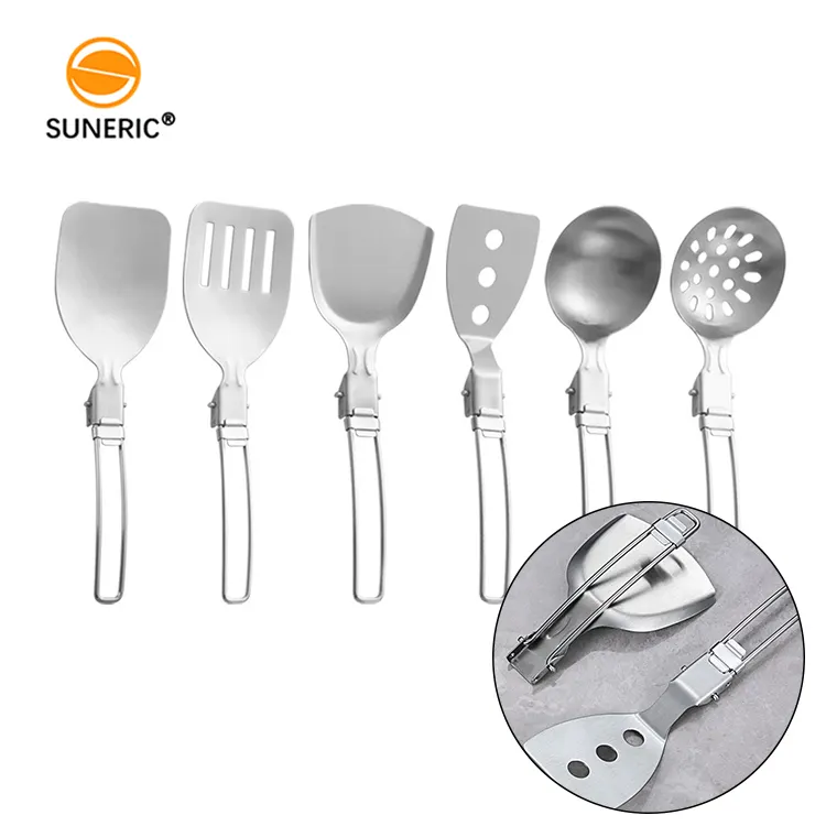 Multifunction Portable Outdoor Kitchen Tools 304 Stainless Steel Camping Cooking Utensils Set Spatula Ladle Slotted Spoons Metal