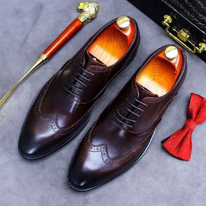 Men's Luxury New Fashion <b>Pointed</b> Toe Breathable Anti-Slip Lace-Up Business Dress Shoes - Product Image 1