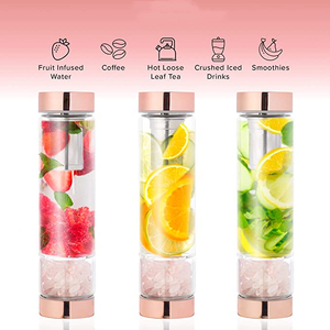 Botella de agua sin plomo, Infusor de té, Cuarzo Rosa, infusión de agua con piedras en terciopelo - Product Image 2