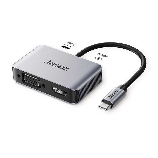 "4-in-1 USB C Hub Adapter for HDMI 4K/30Hz VGA 1080P/60Hz PD 100W 5Gbps USB3.0 4-in-1 Type C Converter"