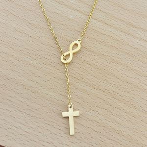 Stainless Steel Eight Figure Infinity <b>Cross</b> Pendant Necklace Simple Geometric Pattern Stainless Steel Non-fading Necklace - Product Image 2