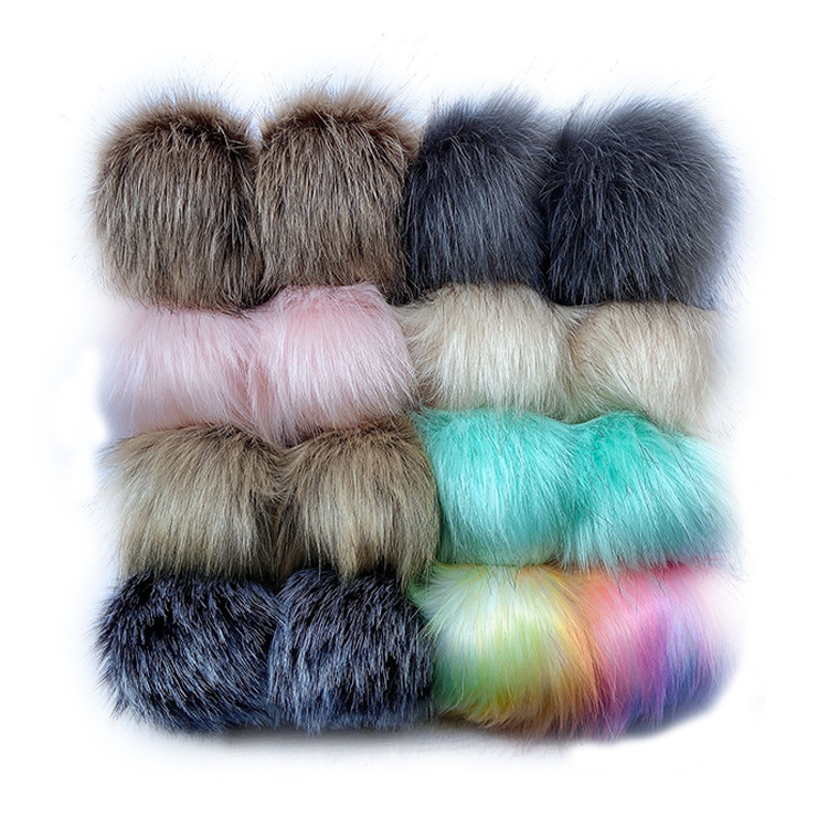 Оптовая продажа, помпон для шапки, эластичная лента, пушистый помпон из меха лисы, съемный помпон из искусственного меха енота