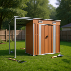 Large Galvanized Steel Garden Shed 8x10 Ft With <b>Side</b> Canopy Storage Solution - Product Image 2