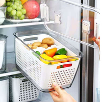 Boîte de rangement alimentaire multifonction en plastique avec panier de drainage, organiseur de réfrigérateur pour fruits, légumes et aliments frais