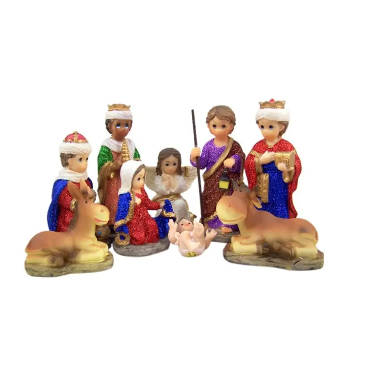 เด็กคริสต์มาสคริสต์มาสรูปปั้นชุดสามกษัตริย์และ Guardian Angel, 9 ชิ้น (6 นิ้ว) เรซิ่น Christmas Nativity Figurine