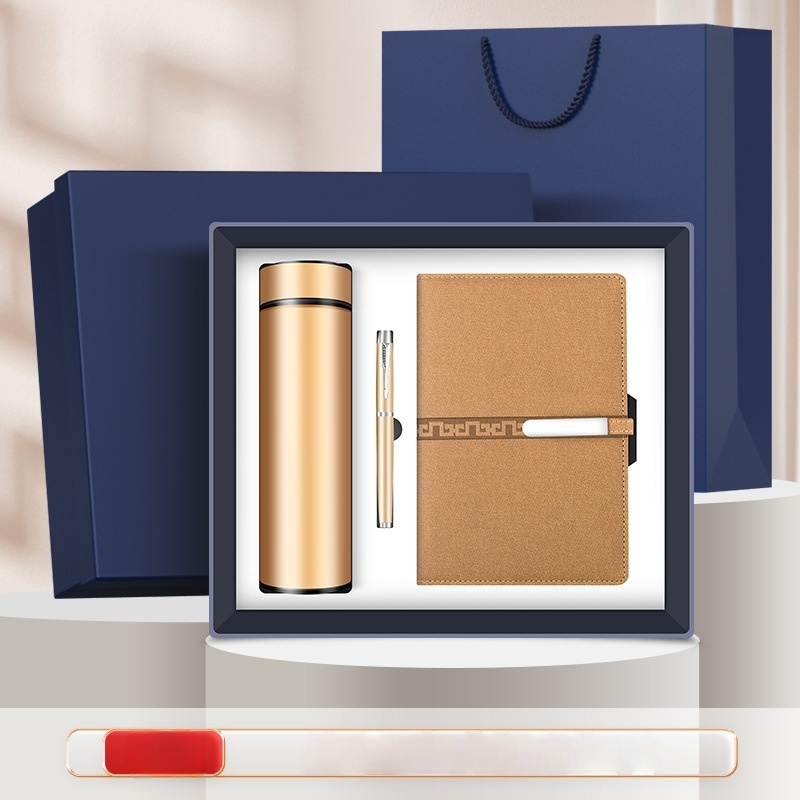 Three-piece set (cup + long-button notebook + round pen) Gold