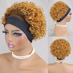 Perruque bandeau ondulée bouclée, densité 180%, coupe courte pixie, cheveux humains, pour femmes, sans dentelle frontale, sans colle, entièrement fabriquée à la machine - Product Image 2