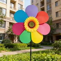 Tourniquet à vent en forme de tournesol arc-en-ciel 3D à double couche pour la décoration du jardin, grand ornement de pelouse extérieur, 73 cm