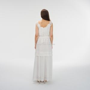 Robes longues décontractées en mousseline de soie pour femmes, brodées de dentelle florale avec fermeture éclair décorative, taille naturelle, grandes tailles, tendance, OEM - Product Image 3