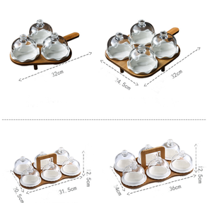 Plato de Cerámica Nórdico Creativo con Compartimentos para Frutos Secos, Frutas y Postres, Bandeja de Bambú con Tapa de Vidrio (CON TAPA) para Bodas, Fiestas en Casa - Product Image 6
