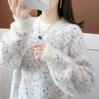 Pull en tricot épais pour femme, style coréen, doux, chaud, à col rond, manches longues, coupe ample, automne-hiver