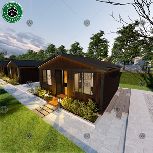 Casa prefabricada de acero ligero con revestimiento de ranuras verticales, cabina modular con techo a dos aguas para habitación de huéspedes de resort. - Product Image 3