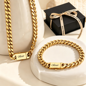 8mm Stainless Steel Cuban Link Chain <b>Necklace</b> Bracelet <b>Custom</b> Engraved <b>Name</b> Clasp Titanium Steel Hip Hop Jewelry For Men Women - Product Image 1