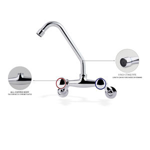 <span class=keywords><strong>Robinet</strong></span> de cuisine mural moderne à double poignée <span class=keywords><strong>Robinet</strong></span> d'évier classique en laiton inoxydable de 5/6/8/10/12/14 pouces Nickel brossé - Product Image 2