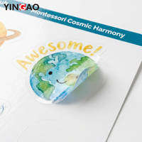 Feuille d'autocollants personnalisés découpés à la forme, en vinyle imperméable, pour récompenses Montessori, étoiles dorées, résistants à la chaleur, thème espace et planètes, étiquettes complètes