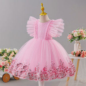 Robe de princesse en tulle style occidental pour enfants, robe de fête scintillante pour bébé fille, robe de demoiselle d'honneur tendance - Product Image 6