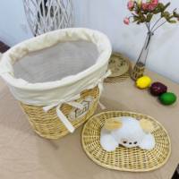 Lot de 4 paniers à linge naturels et écologiques en saule pour enfants, jouets en peluche robustes et durables, couvercle décoratif, doublure amovible, style quotidien.
