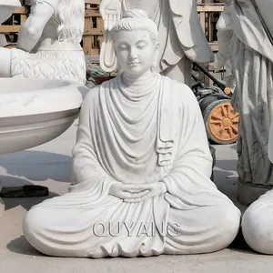 QUYANG Große religiöse Dekoration im Freien Moderne weiße Granit Marmor Schnitzerei Garten Buddha Statuen Lebensgroße Steins kulptur