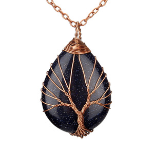 Vintage Teardrop Heart Natural Gemstones Healing Crystal Stone <strong>Necklace</strong> Wire Wrapped Copper <strong>Tree</strong> of Life Chakra Pendant - Product Image 2