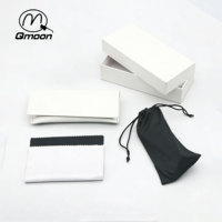 Ensemble de rangement pour lunettes de soleil Qmoon, portable, semi-rigide, rectangulaire, en cuir PU classique, noir/blanc, étui, pochette, chiffon de nettoyage des verres