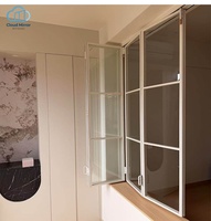 Fenêtre pliante en aluminium à cadre arqué noir avec verre cannelé pour cloison de maison, taille personnalisée non standard pour le marché étranger
