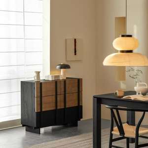 Commode à six tiroirs en bois massif, meuble de rangement pour salon, style Wabi Sabi, meuble d'entrée, meuble de chambre à coucher - Product Image 2