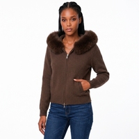 Vente en gros de pulls en tricot d'hiver pour femmes, col en fausse fourrure amovible, cardigan en tricot à manches longues et coupe ajustée pour femmes