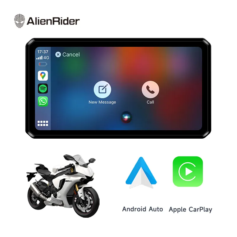 AlienRider M2 Pro motosiklet DVR CarPlay Android otomatik navigasyon çift kayıt çizgi kam ile 6 inç dokunmatik ekran 77GHz Radar