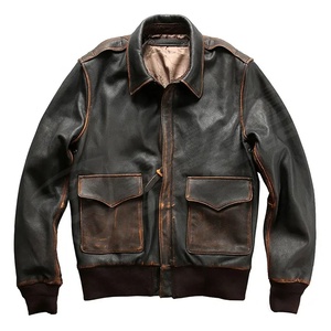 Slim-Fit hiver Vintage-Styles marron noir hommes véritable moto motard veste en cuir décontracté peau de vache mode manteaux - Product Image 1