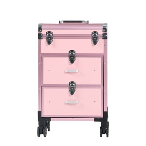 Valise de salon rose en métal avec 4 roues et poignée télescopique pour le rangement à domicile et les voyages - Product Image 1