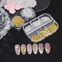 6 grilles de breloques pour nail art en alliage métallique 3D, motif fleur à cinq pétales, perles en acier, strass, mélange or et argent, accessoires pour ongles