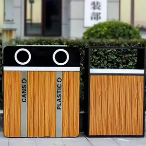 新设计户外wpc垃圾桶公园独特的方形回收垃圾箱外花园双垃圾箱